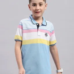 Monte Carlo Boys Striped Polo Collar Cotton T-shirt-image-82