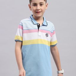 Monte Carlo Boys Striped Polo Collar Cotton T-shirt-image-88
