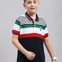 Monte Carlo Boys Striped Polo Collar Cotton T-shirt-image-34