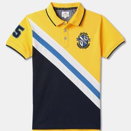 R&B Boys Blue Colourblocked Relaxed Fit Polo Collar Cotton T-shirt-picture-14