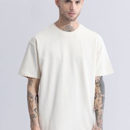 Snitch Cream Drop Shoulder Sleeves Cotton Oversized Casual T-shirt-image-49