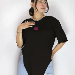 Soho Boho Studio Round Neck Relaxed Fit Pure Cotton Casual Longline T-Shirt-image-90