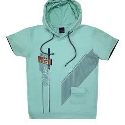 CAVIO Boys Sea Green Printed Hooded T-shirt-18
