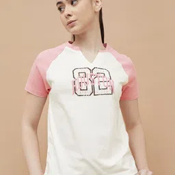 Kappa Women Printed V-Neck Applique T-shirt-image-98