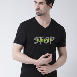 Friskers Men Black Typography Printed V-Neck T-shirt-image-117