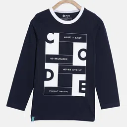 3PIN Boys Navy Blue Typography Printed T-shirt-image-60