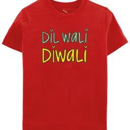Zeezeezoo Kids Red Dil Wali Diwali Printed Tshirt-image-16