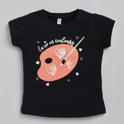 Ginie Girls Black Printed Applique T-shirt-image-64
