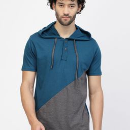Kalt Short Sleeves Colourblocked Hooded T-shirt-image-63