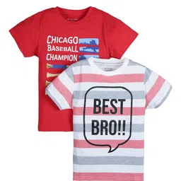 PLUM TREE Boys Pack-2 Red  White Typography Printed Pure Cotton T-shirt-image-26