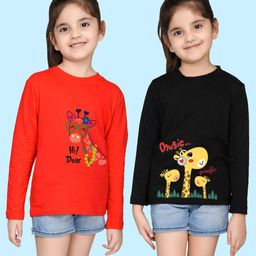 NUSYL Girls Red & Black Pack of 2 Graphic Printed T-shirts-7