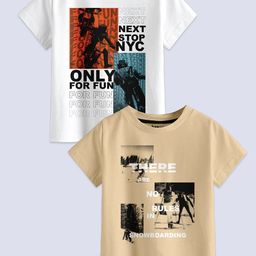 BAESD Boys Pack Of 2 Typography Printed Pure Cotton Casual T-Shirt-image-91