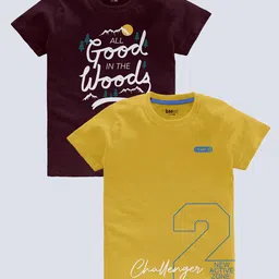 BAESD Boys Pack Of 2 Typography Printed Round Neck Casual knitted T-shirts-image-71