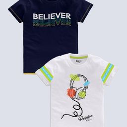 BAESD Boys Pack Of 2 Typography Printed Pure Cotton T-shirt-picture-15