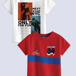 BAESD Boys Pack Of 2 Typography Printed Pure Cotton T-shirt-image-97