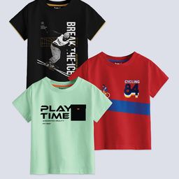 BAESD Boys Pack Of 3 Typography Printed Pure Cotton T-shirt-picture-36