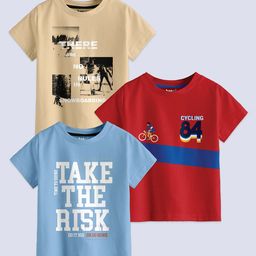 BAESD Boys Pack Of 3 Typography Printed Round Neck Cotton Regular T-shirt-image-75