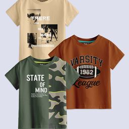 BAESD Boys Pack Of 3 Typography Printed Round Neck Cotton Regular T-shirt-image-87