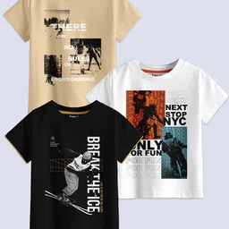 BAESD Boys Pack Of 3 Typography Printed Pure Cotton T-shirt-picture-34