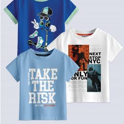 BAESD Boys Pack Of 3 Graphic Printed Pure Cotton T-shirt-image-91