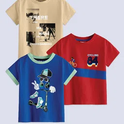 BAESD Boys Pack Of 3 Typography Printed Pure Cotton T-shirt-image-82