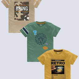 BAESD Boys Pack Of 3 Typography Printed Pure Cotton T-shirt-image-77