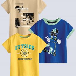 BAESD Boys Pack Of 3 Typography Printed Pure Cotton T-shirt-picture-41
