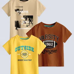 BAESD Boys Pack Of 3 Typography Printed Pure Cotton T-shirt-image-76