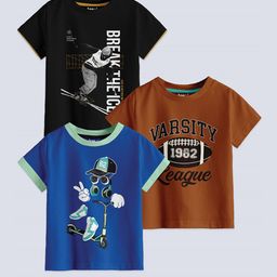 BAESD Boys Pack Of 3 Typography Printed Pure Cotton T-shirt-picture-40