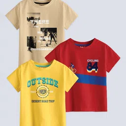 BAESD Boys Pack Of 3 Typography Printed Pure Cotton T-shirt-image-14