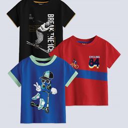 BAESD Boys Pack Of 3 Typography Printed Pure Cotton T-shirt-picture-39