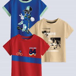 BAESD Boys Pack Of 3 Graphic Printed Pure Cotton T-shirt-image-99