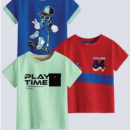 BAESD Boys Pack Of 3 Graphic Printed Pure Cotton T-shirt-image-89