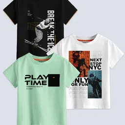 BAESD Boys Pack Of 3 Typography Printed Pure Cotton T-shirt-image-78