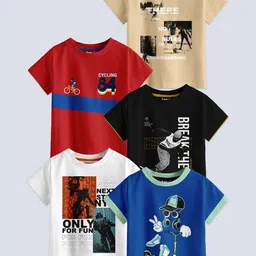 BAESD Boys Pack Of 5 Graphic Printed Round Neck Cotton Regular T-shirt-90