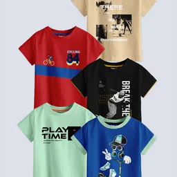 BAESD Boys Pack Of 5 Printed Round Neck Cotton T-shirt-77