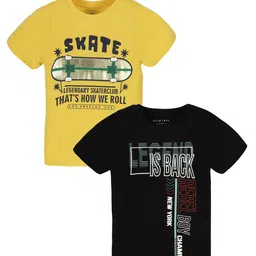 PLUM TREE Boys Pack Of 2 Typography Printed Pure Cotton T-Shirt-55
