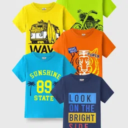 KUCHIPOO Boys Set Of 5 Typography Printed Round Neck T-shirt-3