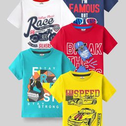KUCHIPOO Kids Pack Of 5 Typography Printed T-shirts-image-47