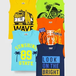 KUCHIPOO Kids Pack Of 5 Typography Printed Round Neck Cotton T-shirt-50