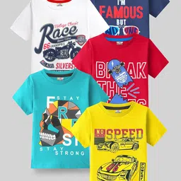 KUCHIPOO Kids Pack Of 5 Typography Printed T-shirts-59