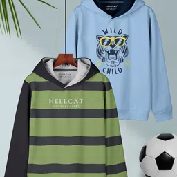 HELLCAT Boys Pack Of 2 Printed Regular Fit Hooded Casual T-shirt-11