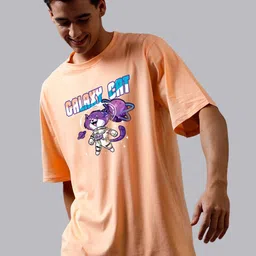 Mad Over Print Round Neck Applique Cotton Oversized Tshirt-image-60