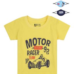 Bodycare Kids Boys Yellow & Black Typography Cotton T-shirt with 3 Mickey Mouse Masks-40