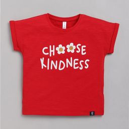 Ginie Girls Red Typography Printed Applique T-shirt-image-73