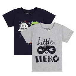 DYCA Boys Grey & Navy Blue Typography 2 Printed Cotton T-shirts-image-38