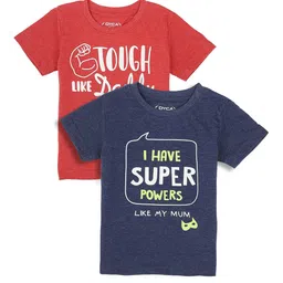 DYCA Boys Pack Of 2 Red & Navy Blue Typography 2 Printed T-shirt-47