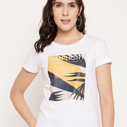 Mast & Harbour White Typography  Printed Pure Cotton T-shirt-picture-9