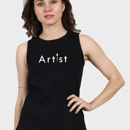 T-SHIRT TRUCK Sleeveless Typography Printed Cotton T-shirt-image-94