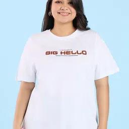 Big Hello - The Plus Life   Typography Printed Round Neck Cotton T-shirt-image-67